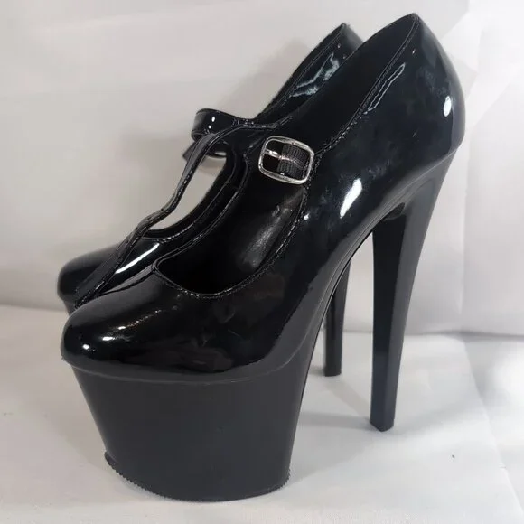 2 Pair Pleaser Heels 6 Delight 662 Corset Black Patent Mary Jane Dance Pole 6" - Picture 10 of 16